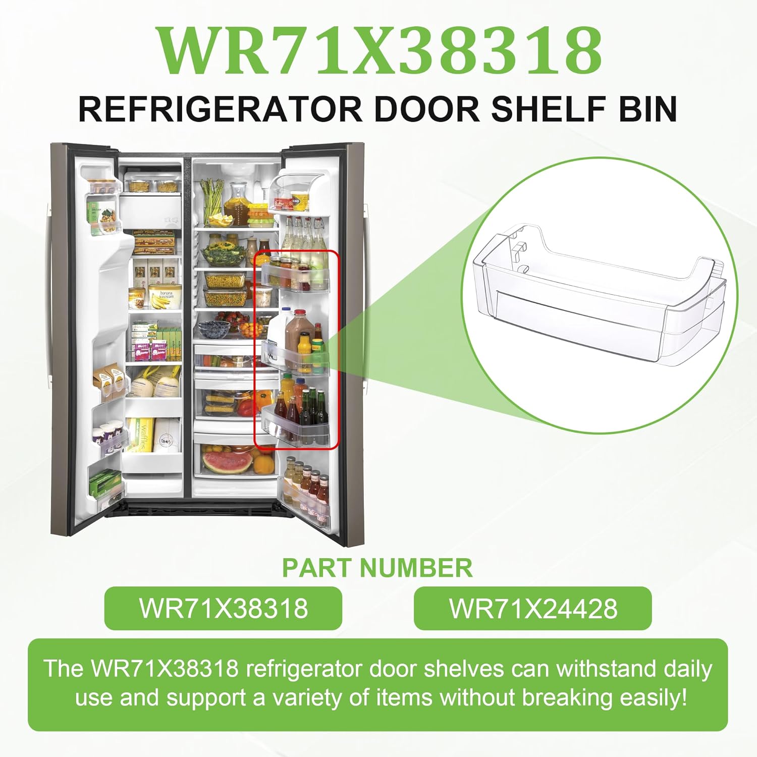 wr71x24428 wr71x38318 refrigerator door shelf bin compatible with g-e refrigerator door shelf replacement 4975917 ap7175677 ps16619590 eap16619590 by ami parts