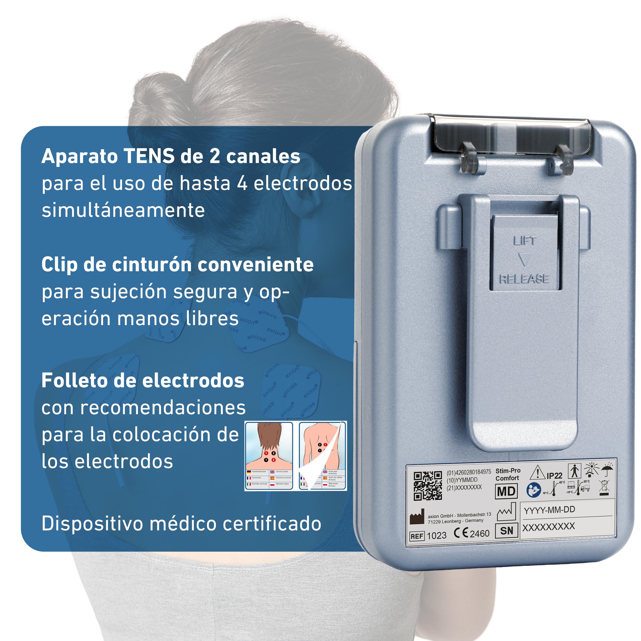 axion Electroestimulador Muscular TENS STIM-Pro Comfort | Aparato de Corrientes de electroestimuación para Tratar y aliviar el Dolor