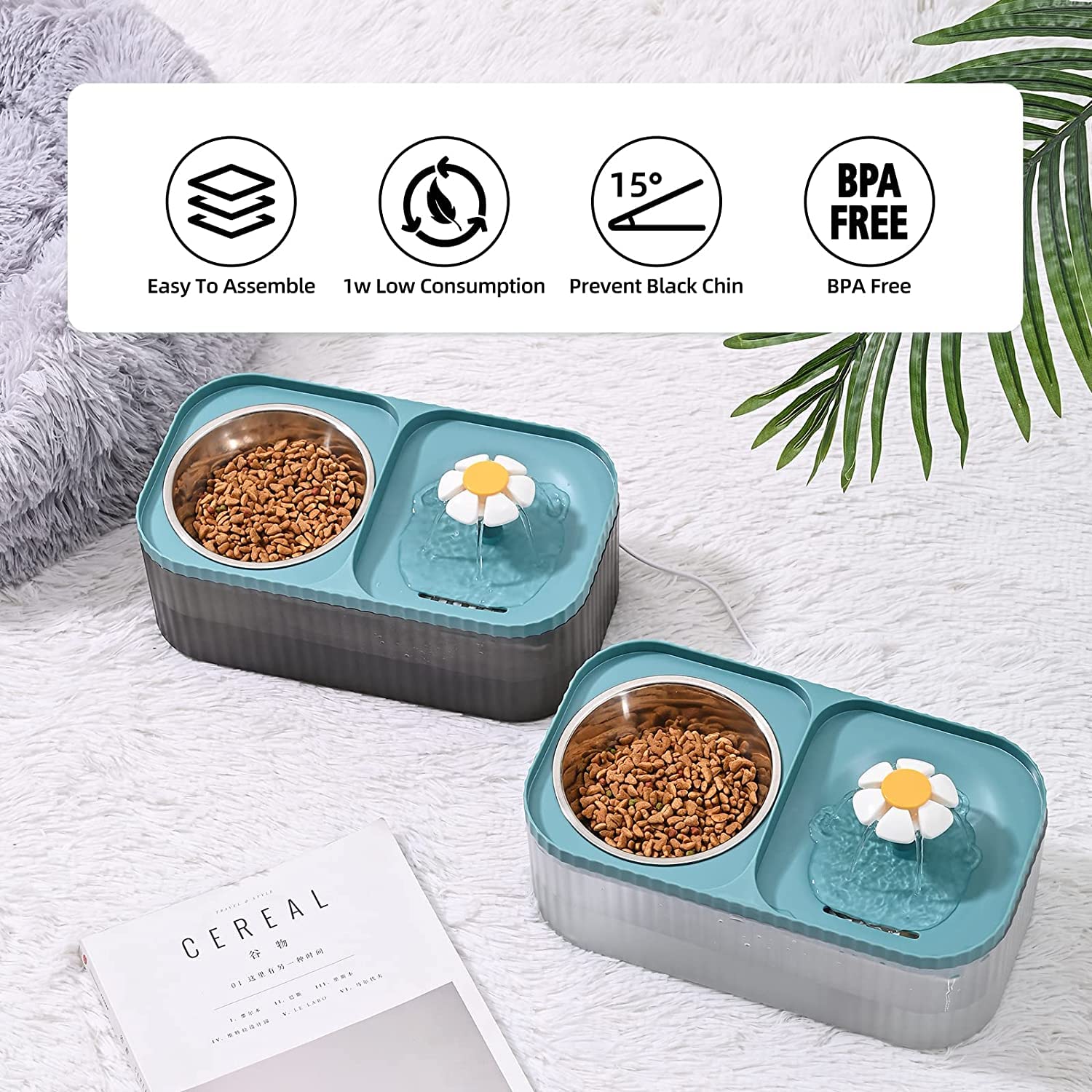 Cat Water Fountain and Food Bowl, 3L Ultra Quiet Pet Water Dispenser with Smart Pump, Automatic Fountain & Stainless Steel Bowl - image 7