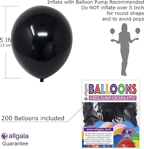 Miniatura 2 de Allgala 200 globos de látex de grado helio de 5 pulgadas, color negro, BL52202