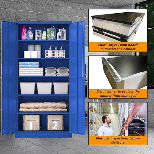 Miniatura 5 de STANI Armario de almacenamiento de metal para garaje con cerradura, archivador de acero con cerradura de 71 pulgadas, gabinete de almacenamiento de