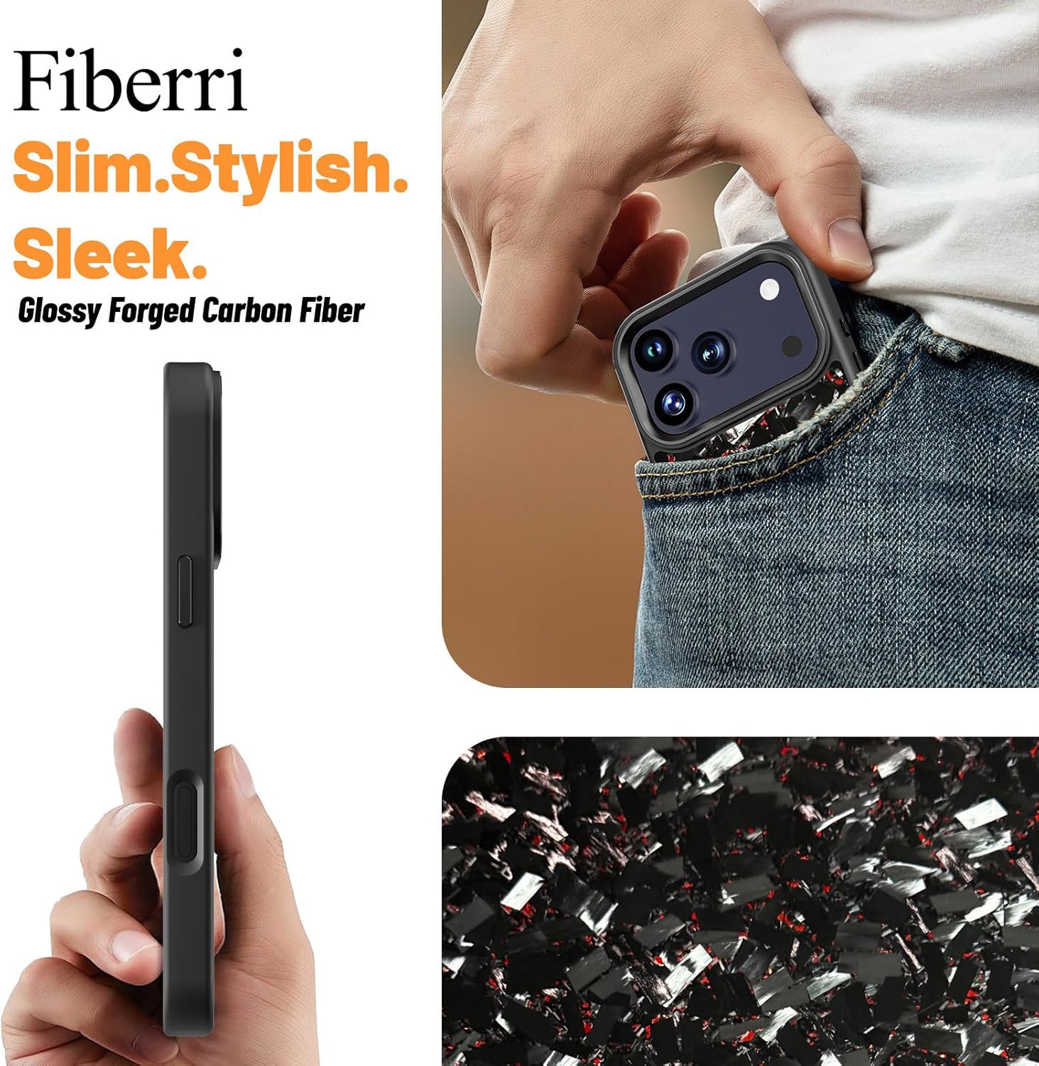 Flux Series Genuine Forged Carbon Fiber Case for iPhone 17 Pro Max, Built-in Magnets, Compatible with MagSafe, Military Grade Drop Protection, Shockproof Phone Cover - Glossy Red