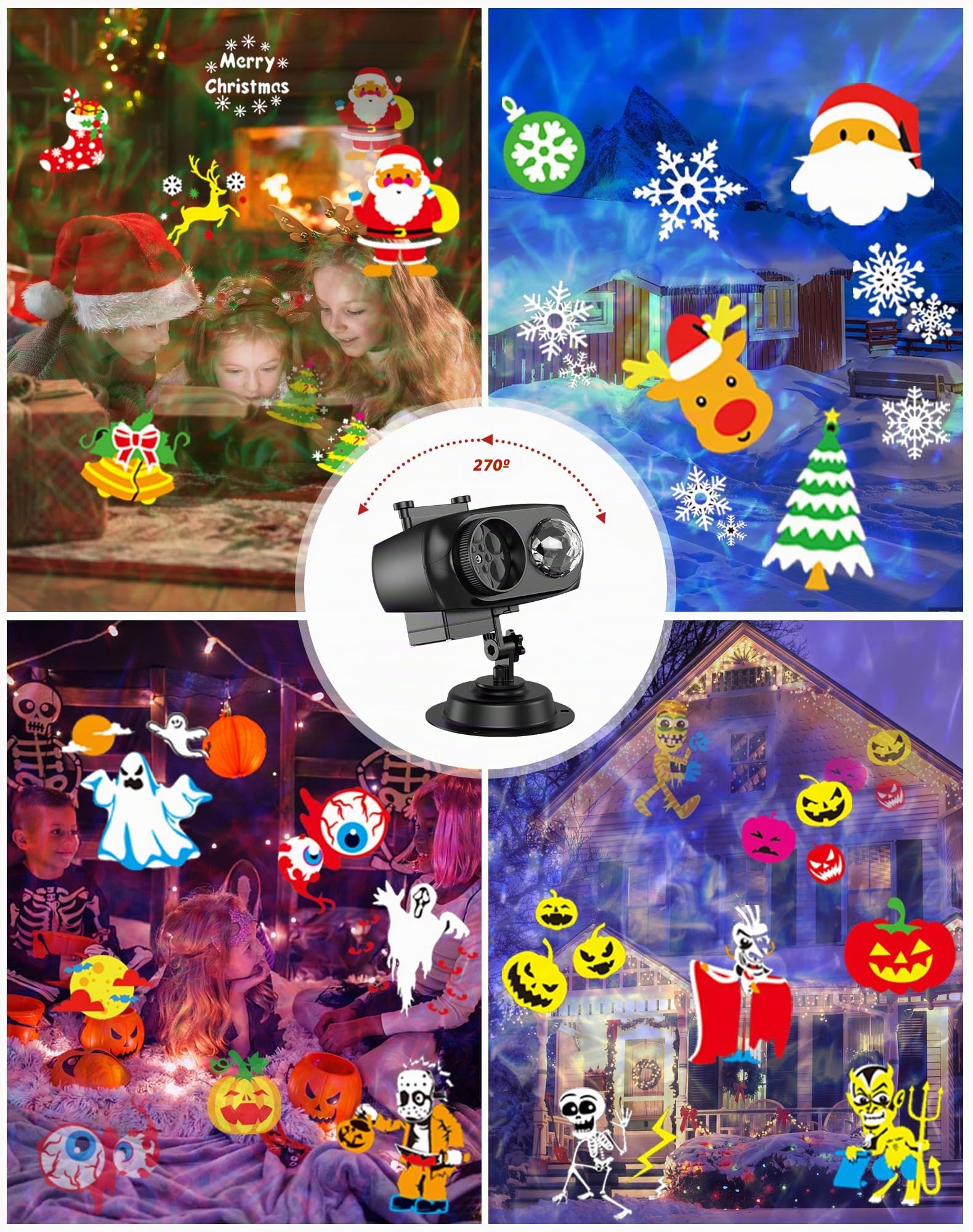 Proyector Navidad Exterior, Luces Proyector Navidad de 12 Diapositivas, Luces Halloween Decoracion, con Control Remoto, para Halloween, Regalos, Fiestas, Boda