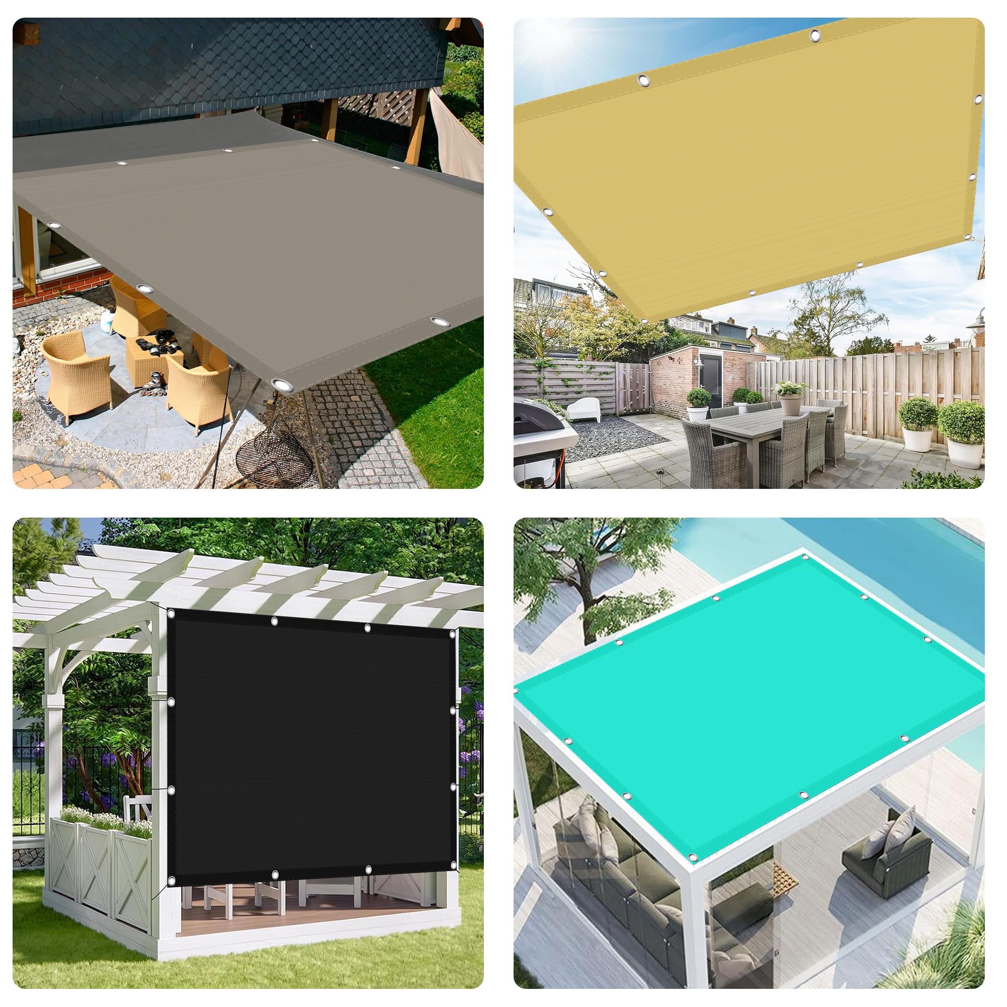 Sonnensegel 200 x 250 cm Rechteckig Wasserdicht Sonnenschutz Windschutz Wiederverwendbar Sonnennetz mit Ösen Reißfest Wetterfest UV Schutz Ohne Bohren für Terrasse Camping, Beige