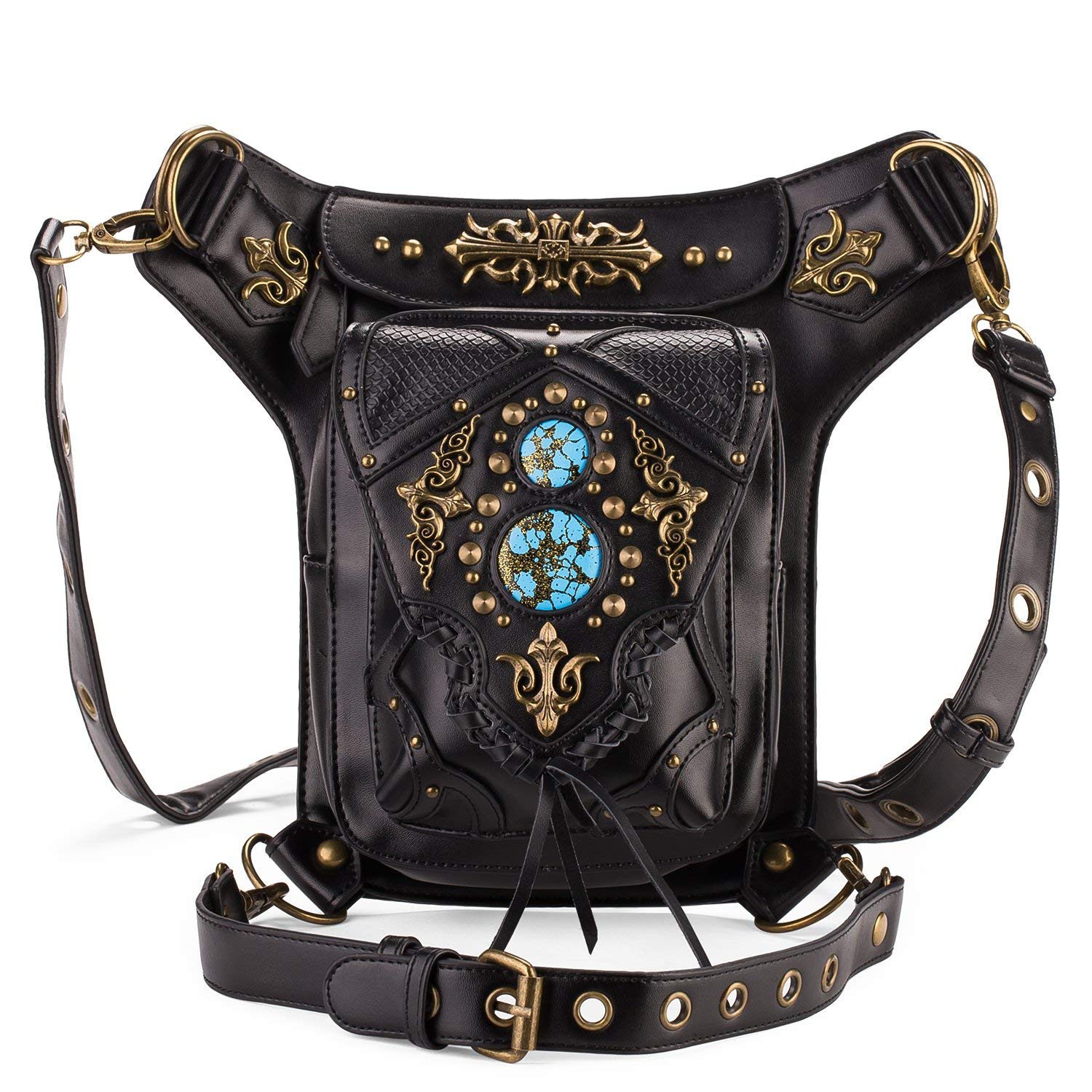 Valentoriagothic Waist Bag Fanny Pack Leather Steampunk Bag Side