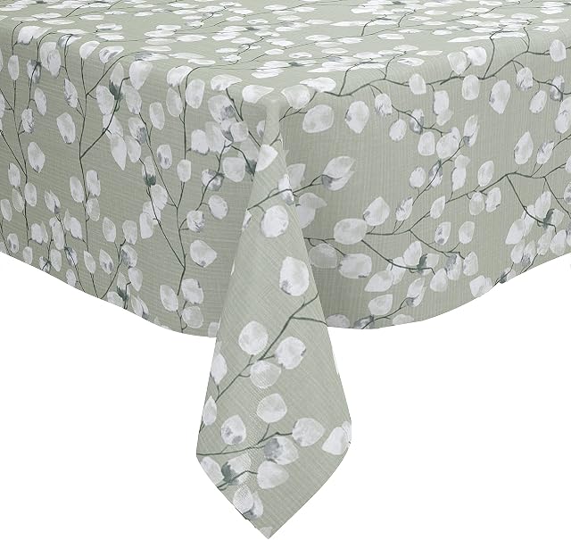 Karina Home Floral Sage Green Leaves Linen Tex Wipe Clean Tablecloth Vinyl PVC Table Cover Wipeable Table Cloth (Sage Green, 200cm x 140cm)