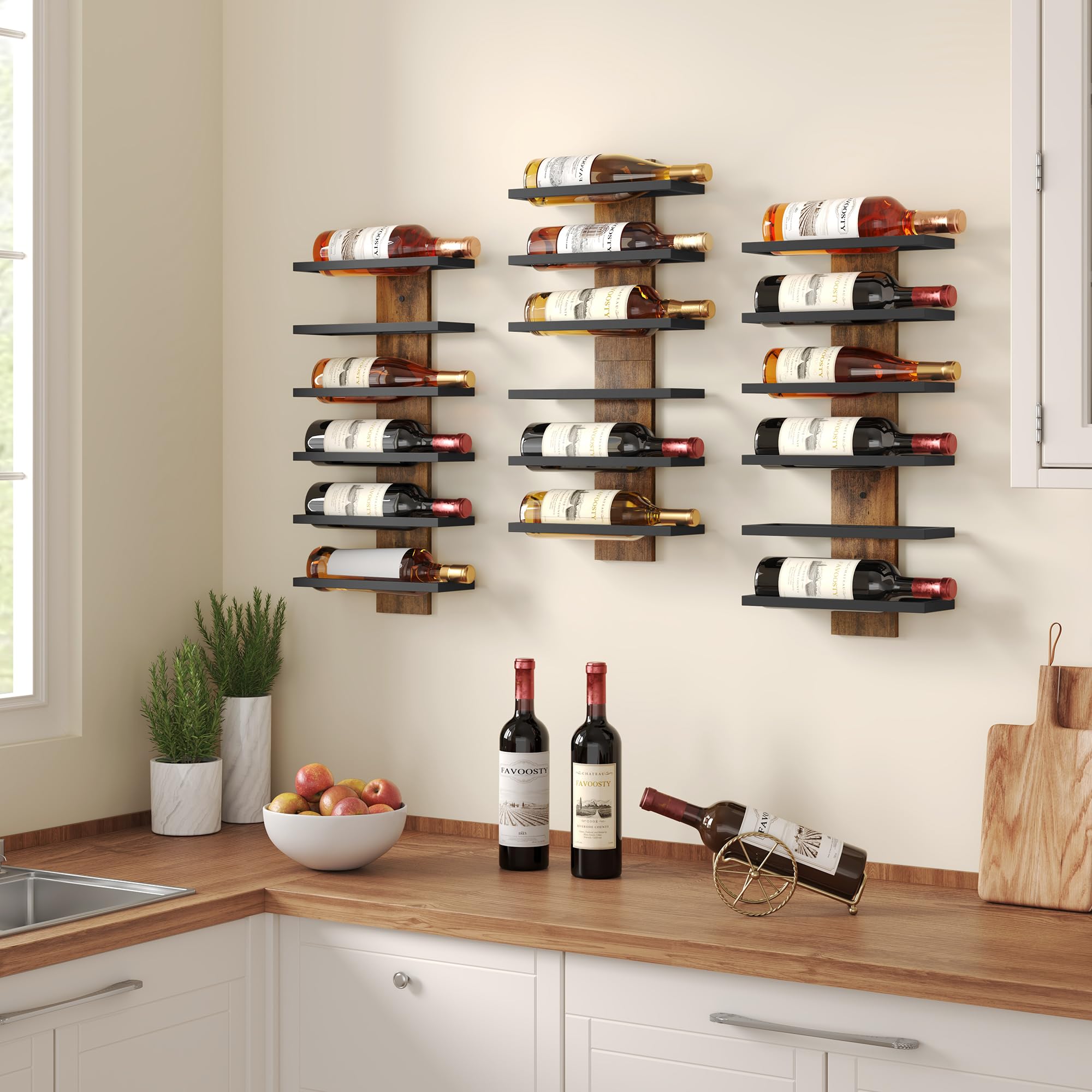 FAVOOSTY Botellero Pared 3 Set, Botellero Vertical, Estante para Botellas con 6 Niveles, 6 Botellas de Vino, Soporte para Botellas, Estante de Metal para Botellas de Vino, para Comedor, Bodega, Negro — view 7