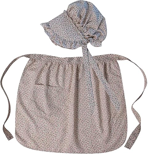 Juego de delantal colonial y gorro de lujo para niñas de 4 a 8 años (color elegido)