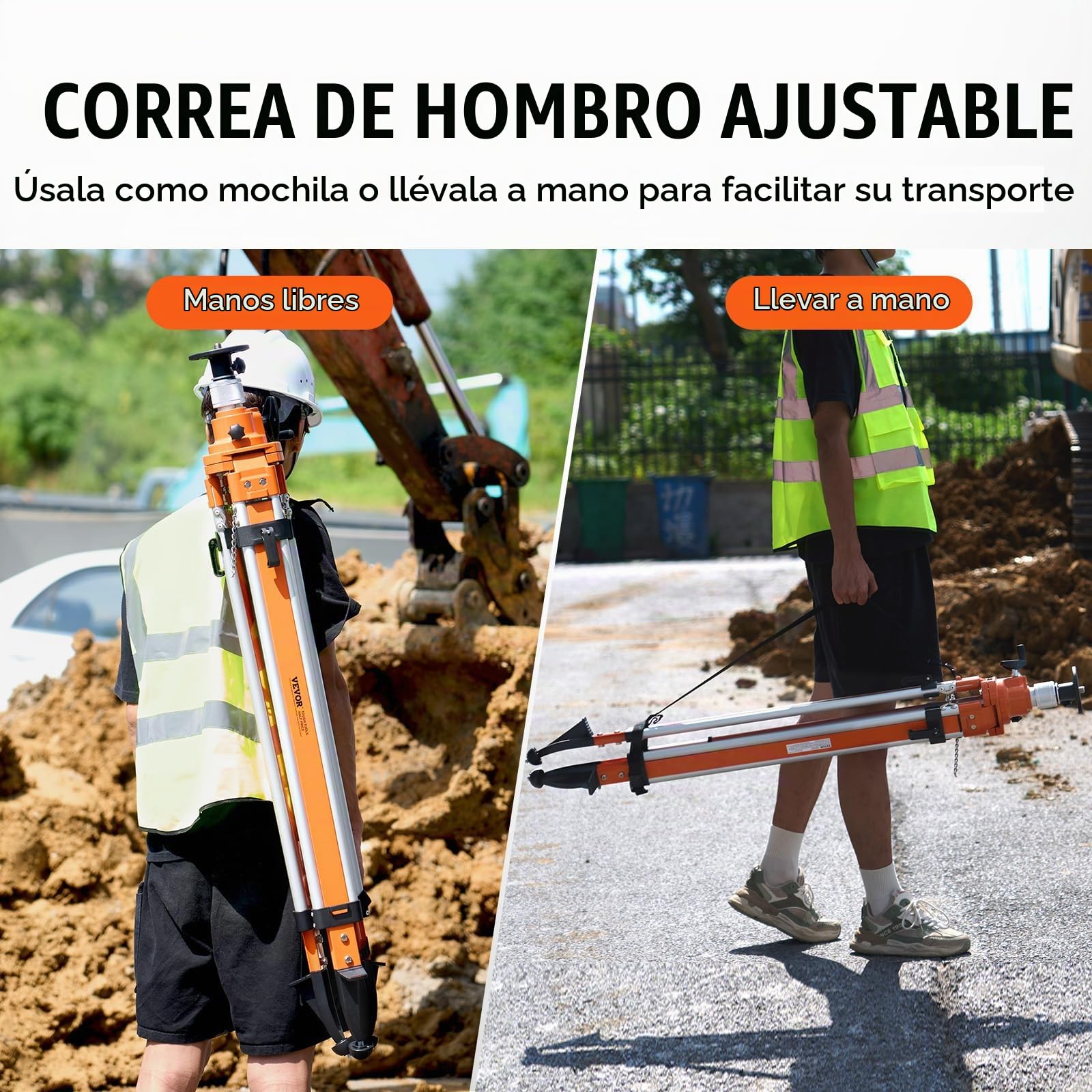 VEVOR Trípode para Nivel Láser Resistente, Ajuste de Altura de 1145-2905 mm, con Burbuja de Nivel y Limitador de Difusión, Pies Antideslizantes Elevables para Construcción, 200 x 145 x 1270 mm