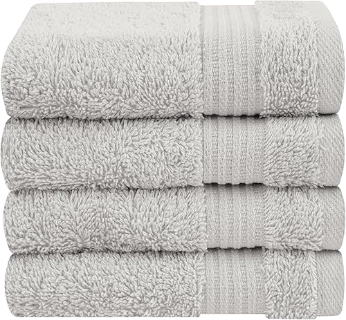 Vista 527 de Cotton Paradise 100% Cotton Turkish Washcloth Set for Bathroom, 4 Piece Soft Absorbent Small Hand Face Towels Wash Rags, Lilac