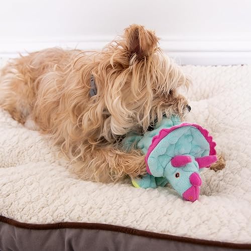 Miniatura 7 de goDog Dinos Frills - Juguete chirriante de felpa para perros con tecnología Chew Guard, tela duradera y chirriador para juego activo, verde azulado,