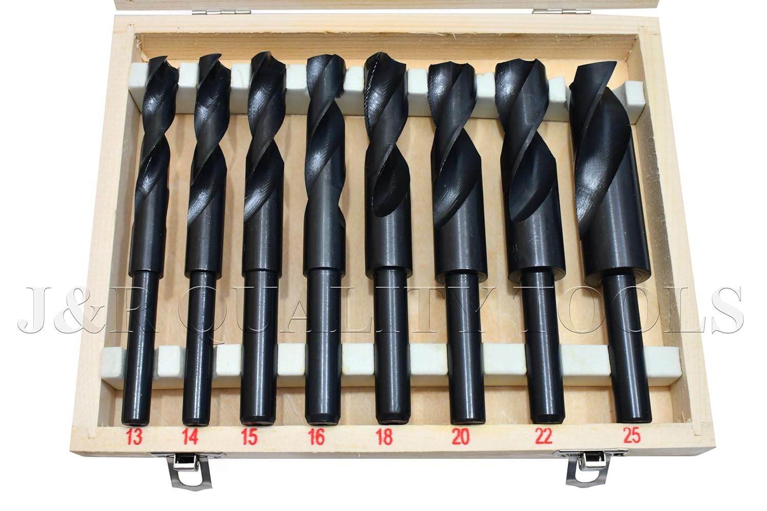 VCT 8-Piece Silver Deming Drill Bit Set – Metric Sizes 13mm to 25mm 1/2" Shank High-Speed Carbon Steel Fully Ground Precision Metal Drilling Wood Storage Case Included