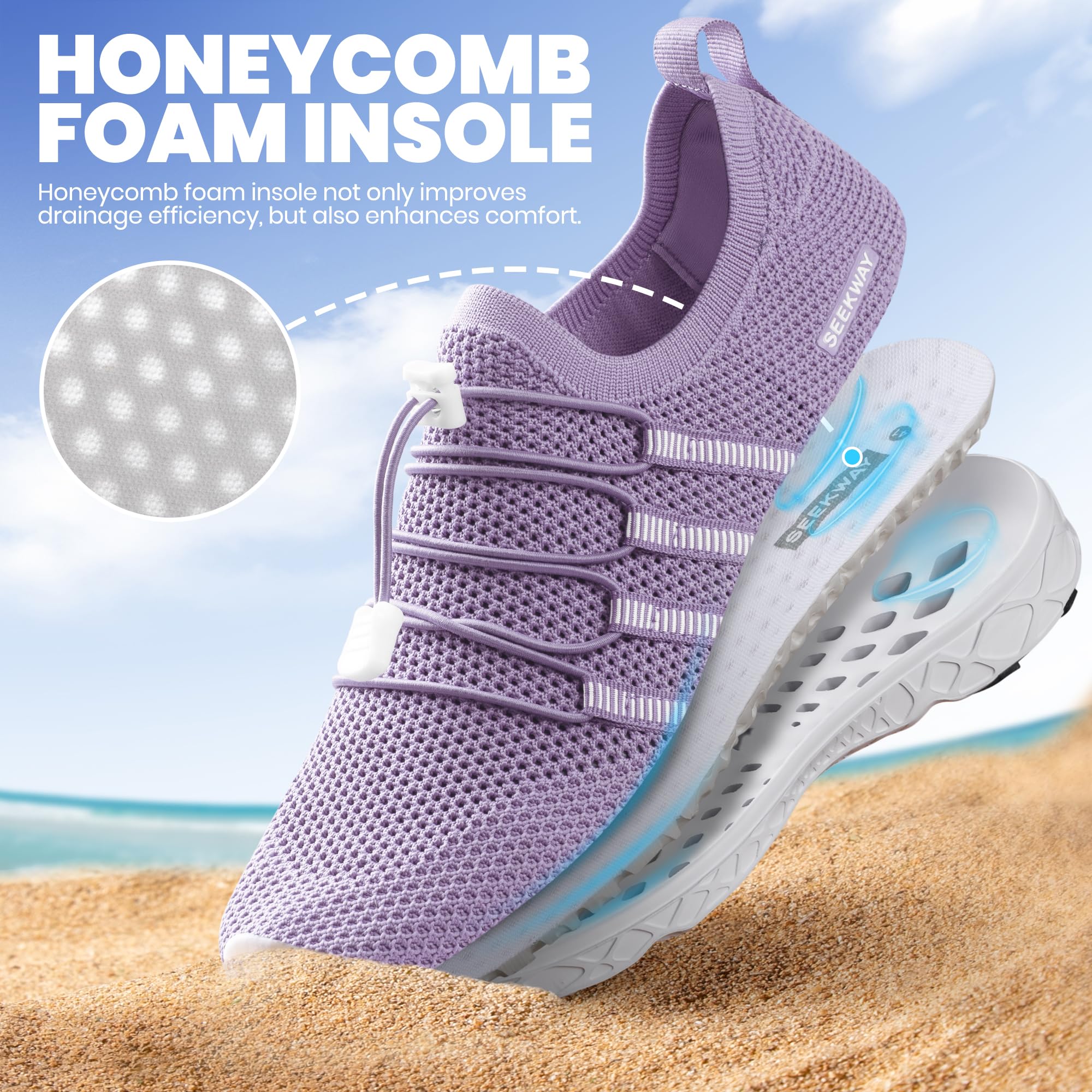 SEEKWAY Chaussures aquatiques pour femme - Séchage rapide - Chaussures pieds nus - Chaussures aquatiques - Pour la plage, la marche, la piscine, la randonnée, la natation - SP005