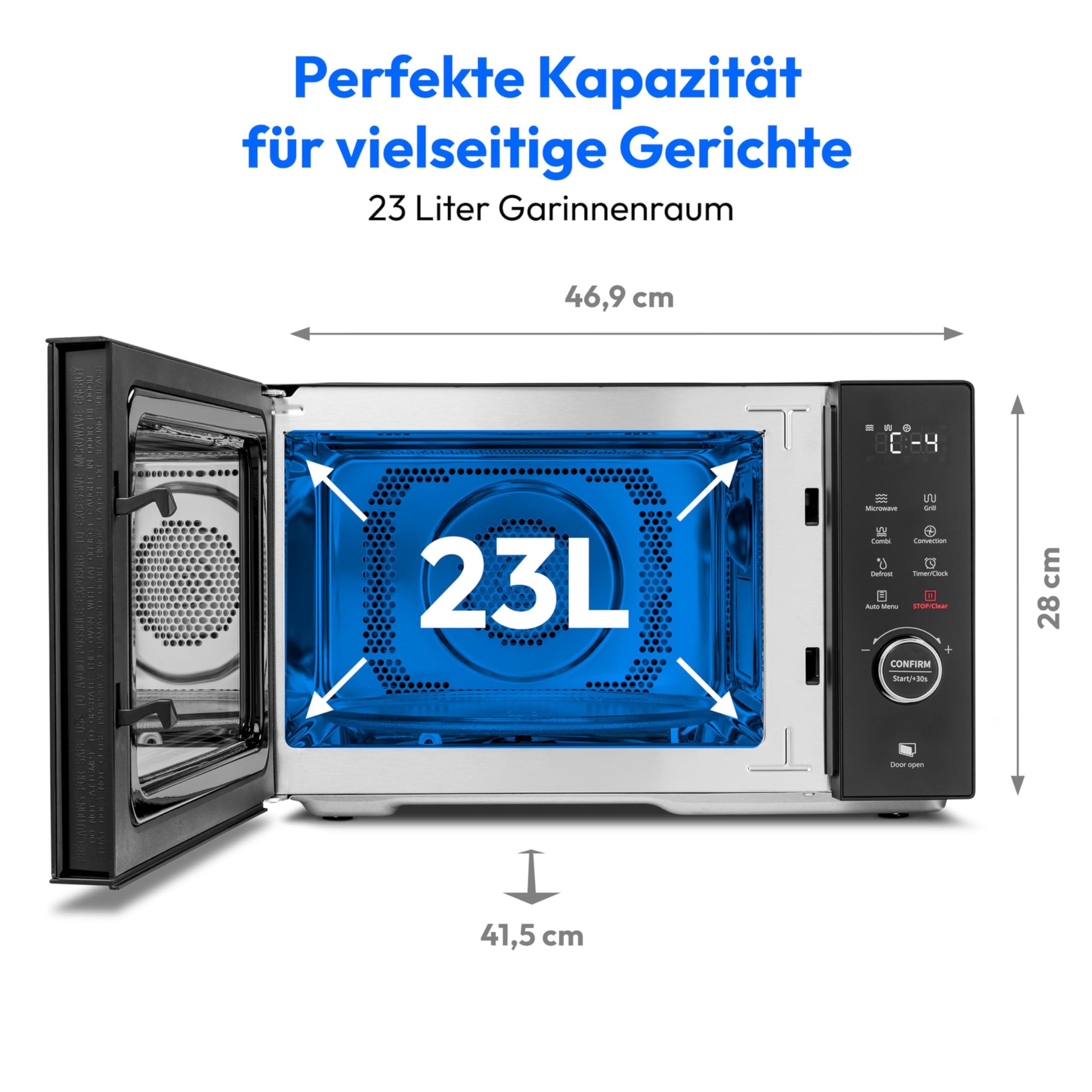 MEDION Mikrowelle mit Grill und Heißluft (23 Liter, 900 Watt, 1000 Watt Grill, 1680 Watt Heißluftfunktion, 11 Automatik-Programme, 5 Leistungsstufen, Auftaufunktion, Edelstahl, MD12031) [MODELL 2025]