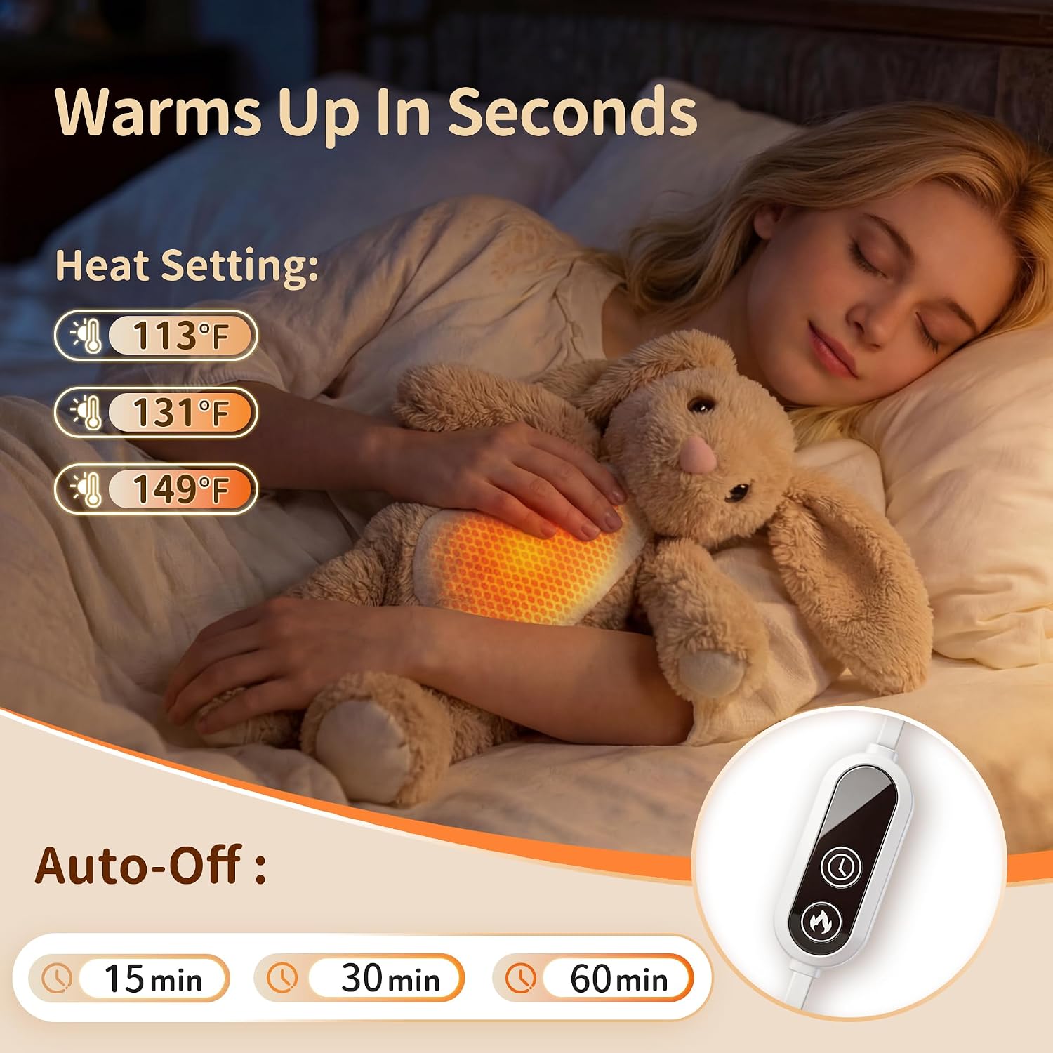 Rabbit Heating Pad Plush, USB Powered Electric Heated Stuffed Animal, Cute Rabbit Plush with 3 Heat Levels & Timer Auto Shut Off, Soft Warm Bunny-Style Cushion Gift for Women Teen Girls