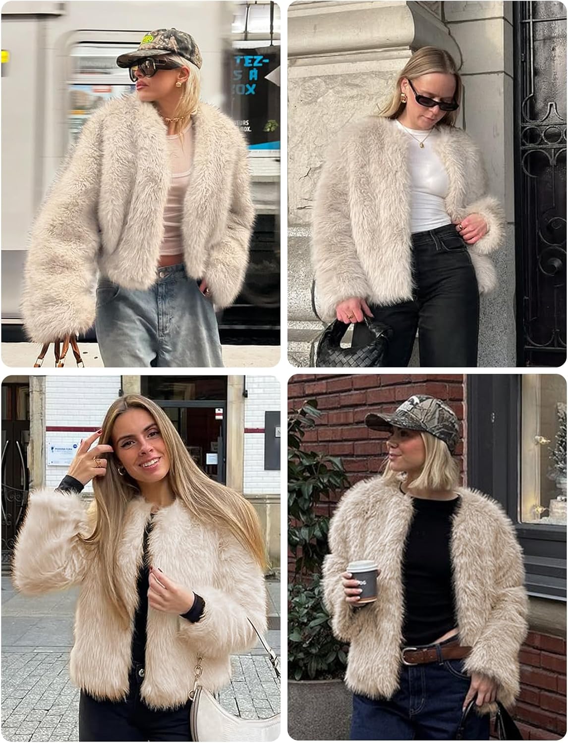 Shiyifa Women's Faux Fur Coat Long Sleeve Fleece Cropped Jacket Open Front Shaggy Warm Short Fall Winter Outerwear - Image 6