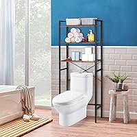 Vista 5 de SUPER DEAL Estante de almacenamiento sobre el inodoro, organizador de baño de 3 niveles, estante de madera, color marrón rústico
