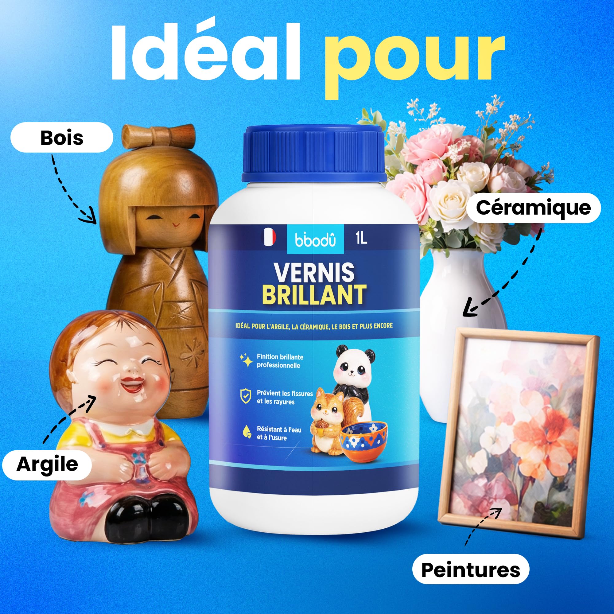 Vernis pour Argile Autodurcissante Brillant 1L Résistant à l'Eau et à l'Usure