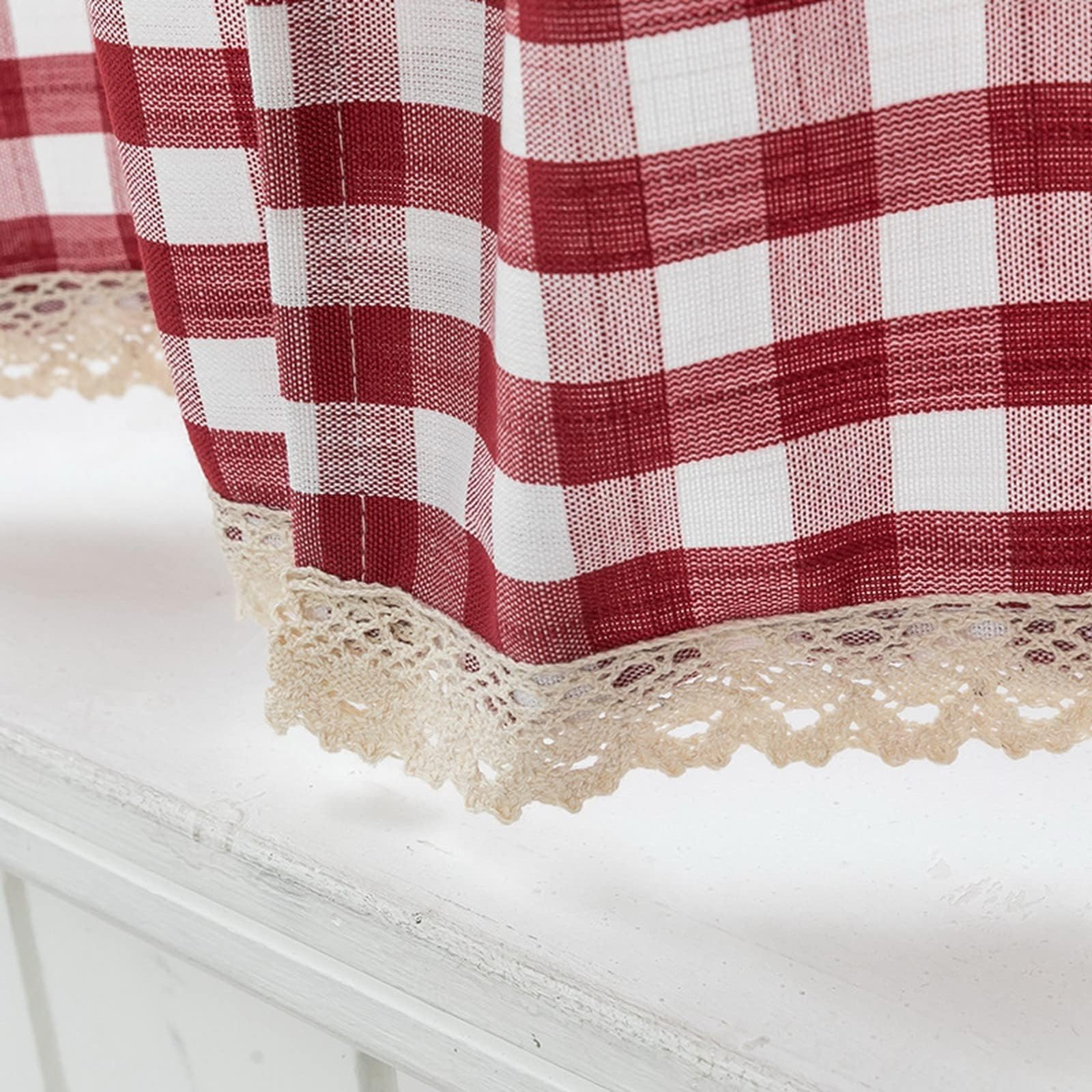 Elrene Home Fashions - Mantovana da cucina con finestra a quadri, 152,4 x 38,1 cm (1, rosso/bianco