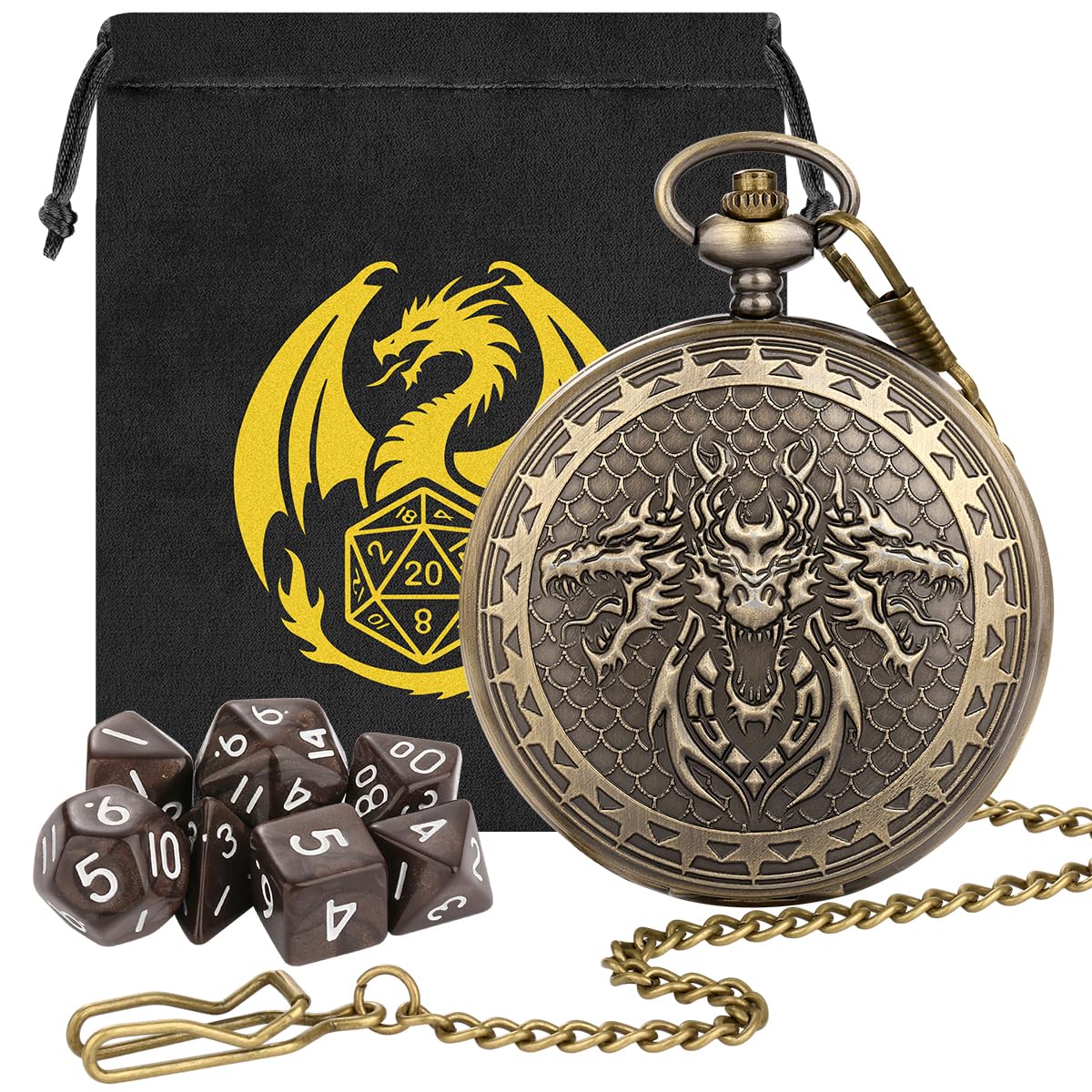 DND Dice Set, 7pcs Small Polyhedral Acrylic DND Dice, Alloy Pocket Watch Shell Case, D&D Starter Set