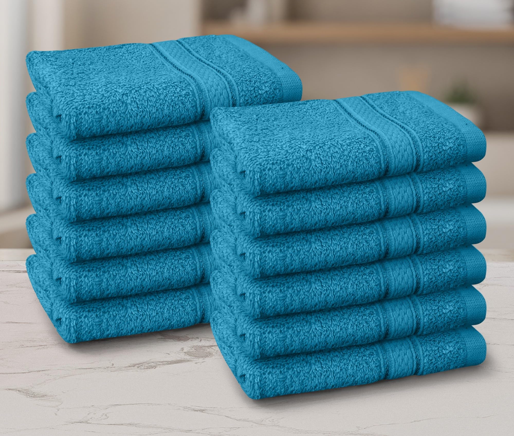 Casabella 12 Pack Flannel Face Cloth - 100% Cotton Face Towels Soft & Absorbent Super Quality Washcloths 30x30CM, Fingertip Towels for Makeup Removal & Cleansing - Teal Face Cloth โ image 1