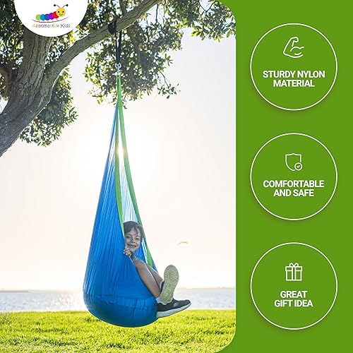 Miniatura 25 de Silla columpio colgante para niños con bolsillo, hamaca colgante, diversión en interiores y exteriores, rincón de relajación, terapia sensorial