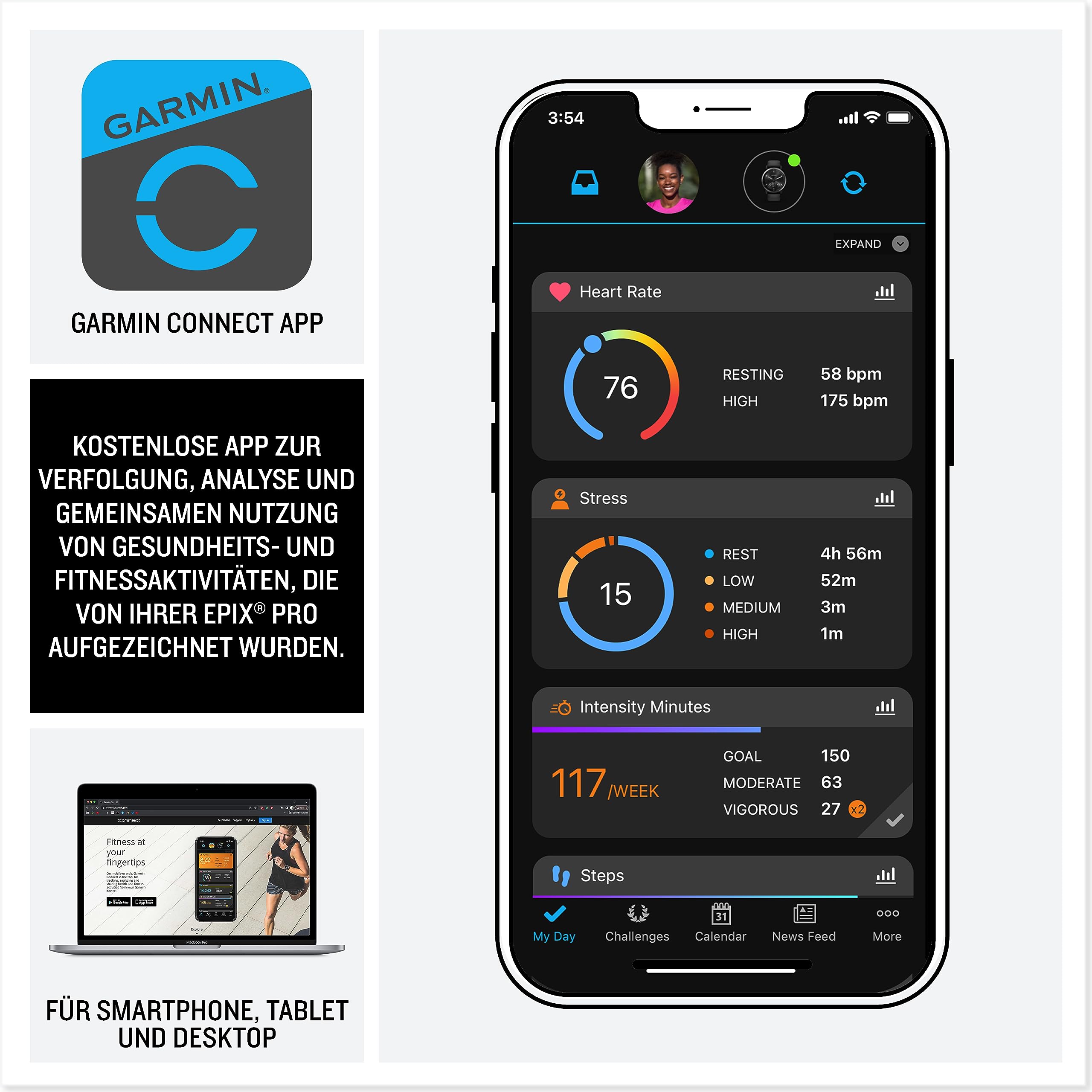 Garmin Epix Pro, 47 mm, GPS-Multisport-Smartwatch, Schwarz/Schiefergrau | AMOLED Display, bis zu 16 Tage Akkulaufzeit, LED-Taschenlampe, 80+ Sport-Apps, internationale Topokarten, Silikonarmband