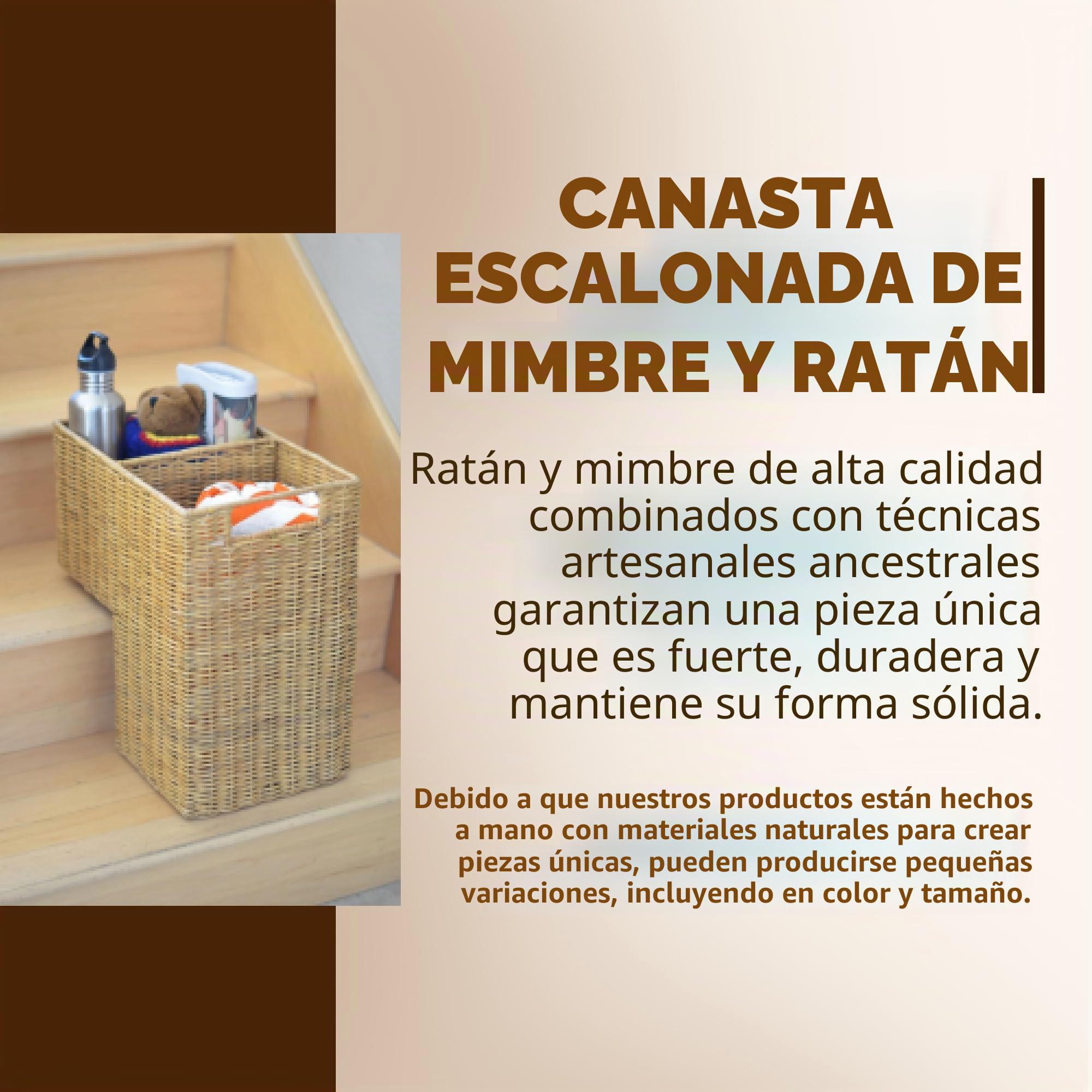KOUBOO Wicker Stair Step Basket, Dark Brown_P, ratán y Mimbre, Natural, 38.1 x 24.13 x 40.005000000000003 cm