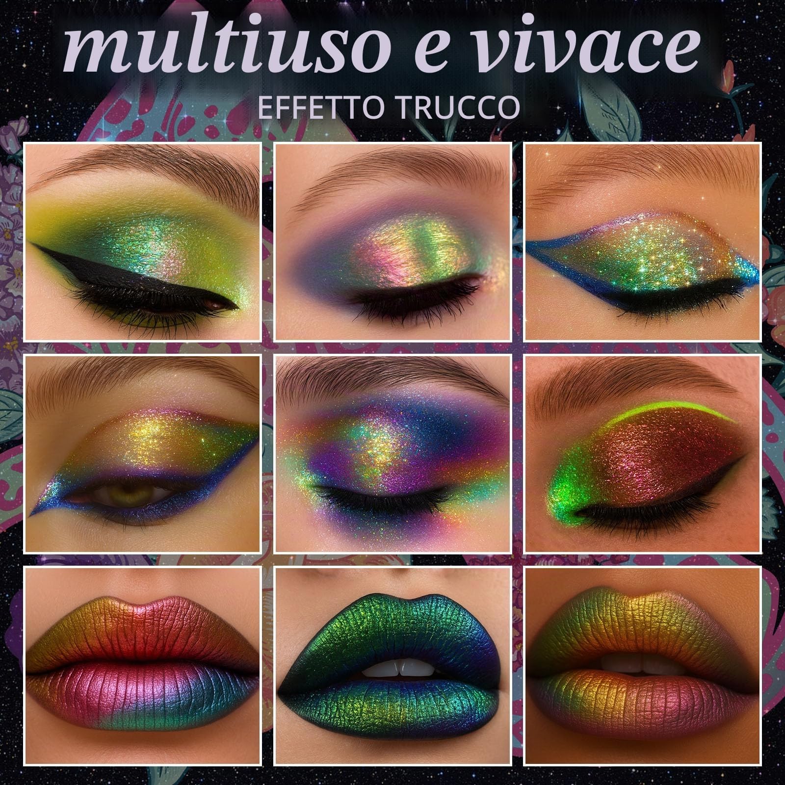 UCANBE Palette di ombretti Chameleon multicolore (illusione luce di luna) | Ombretto metallizzato riflettente con cambio di colore, miscelabile con glitter olografici luccicanti