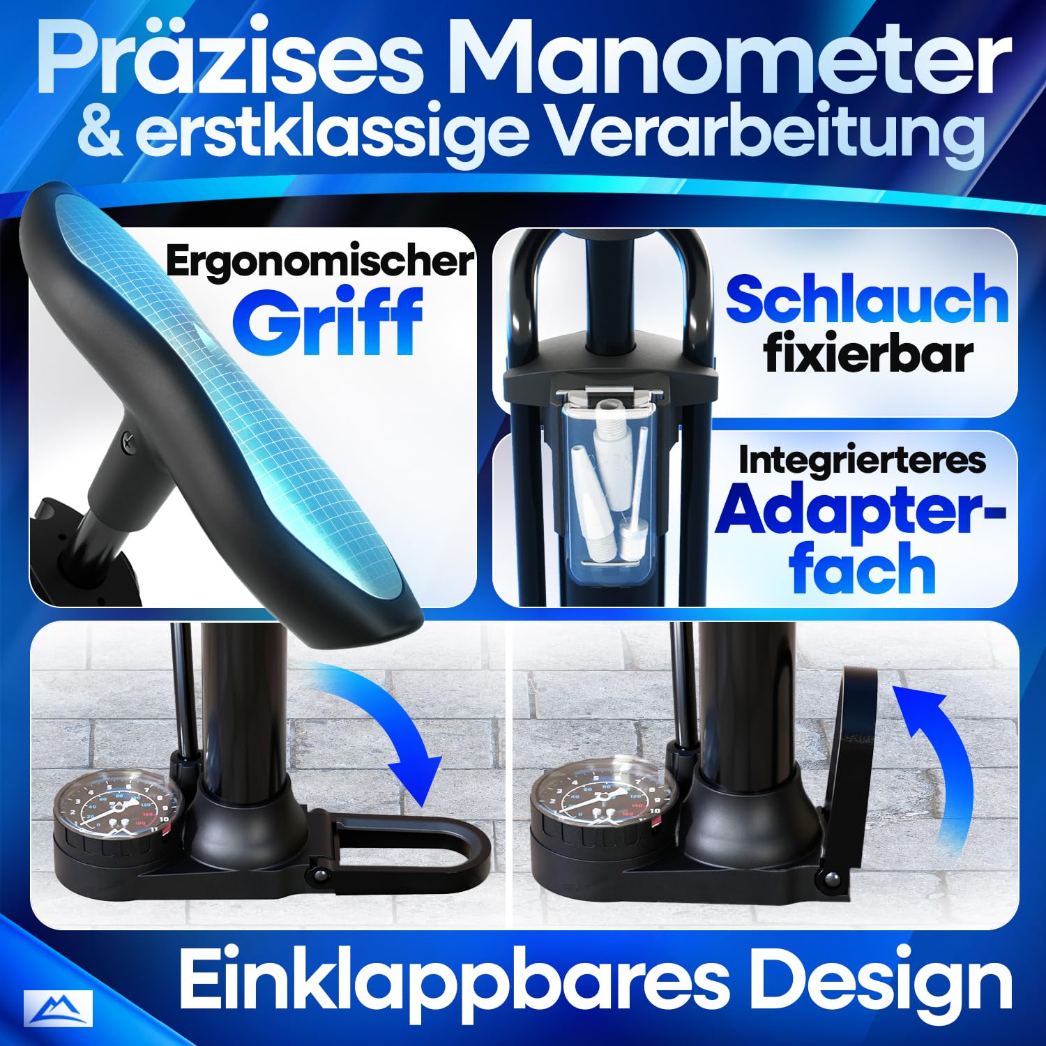 Pompe à Vélo Sur Pied NEXTCOVER Avec Manomètre - Compatible Toutes Valves (Schrader, Presta, Dunlop) - Technologie Airflow Gonflage Rapide