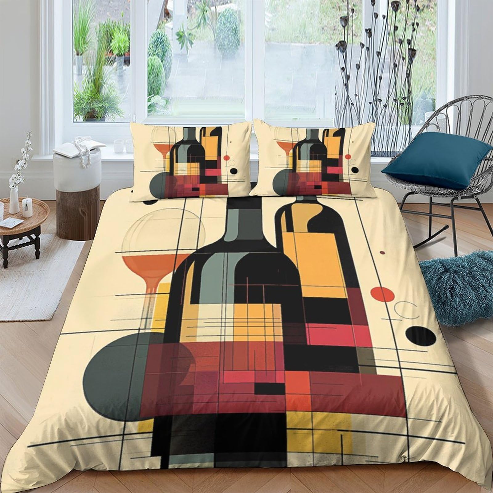 Ctjqhvkz Style-8 3D Printed Abstract Wine Bottle Fitted Sheet Microfiber Soft Geometric Bed Cover For Bedroom Dorm Mattress Decor Single（135X200cm）