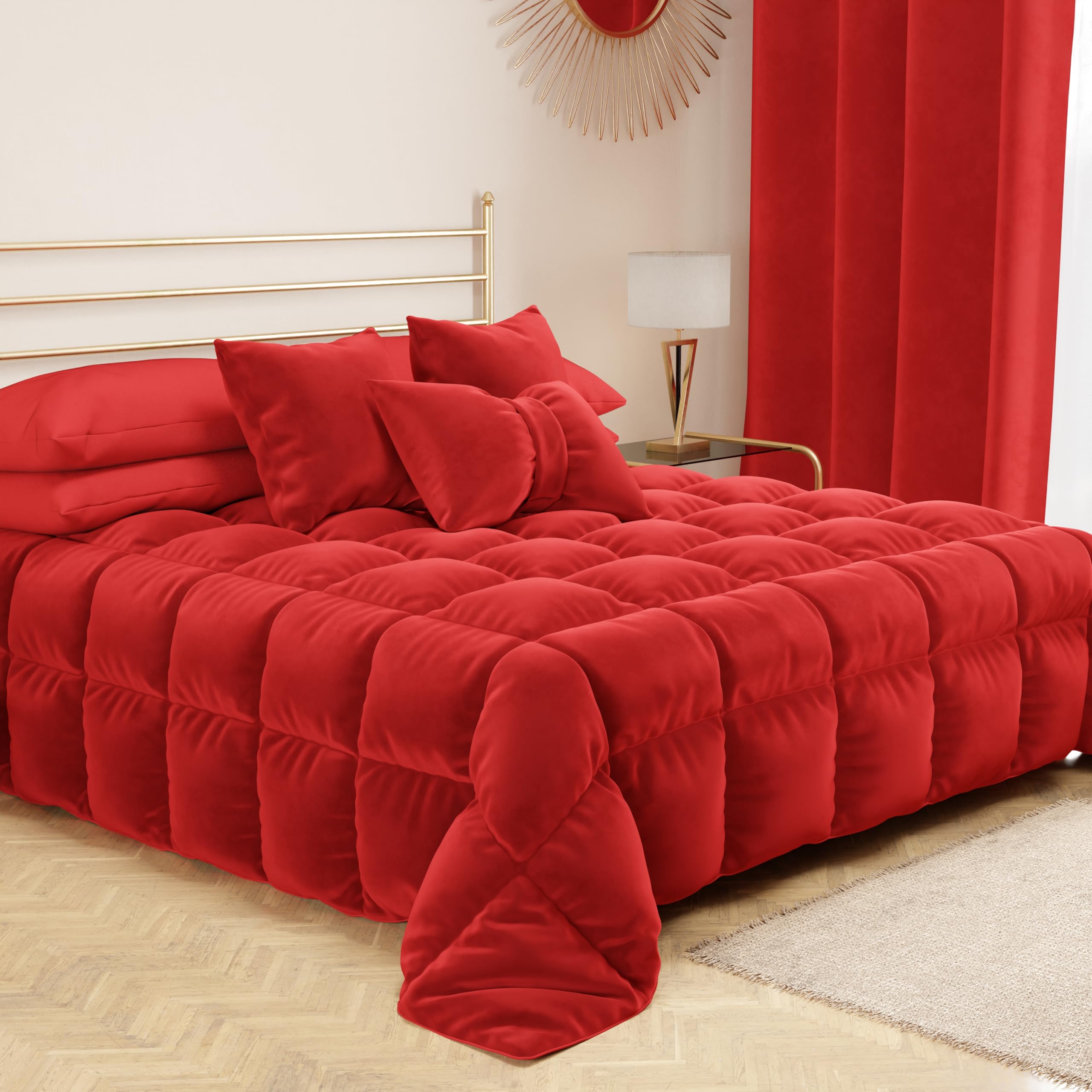 PETTI Artigiani Italiani - Trapunta in Morbido e Caldo Velluto 350 g/m², Piumone Matrimoniale, Double Face, Trapunta Matrimoniale: 260x270 cm, Rosso, 100% Made in Italy