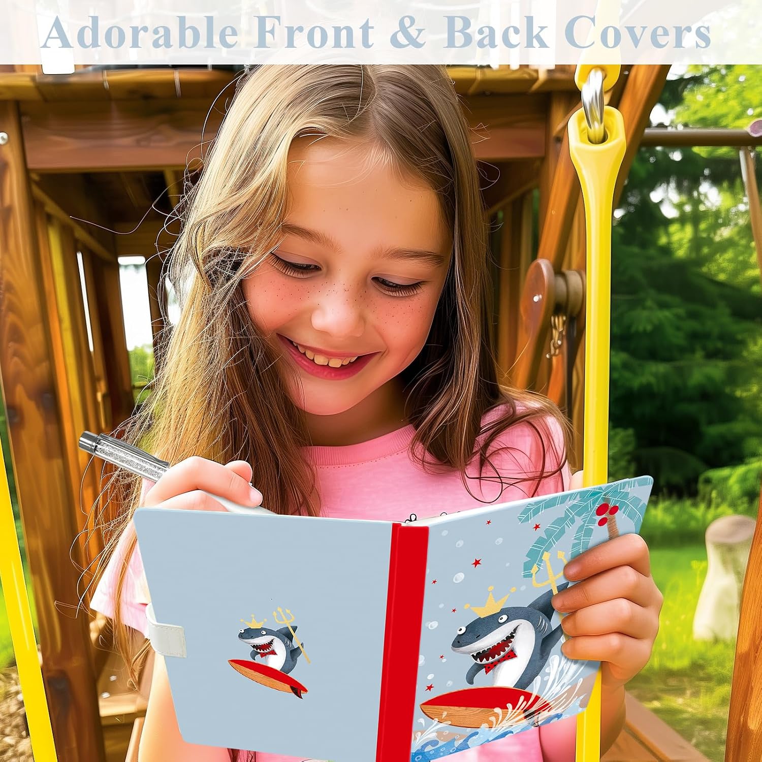 Shark Journal for Boys & Girls - Gift for Kids - Diary with Pen & Magnetic Closure, 192 Pages for Writing, 5.3"x7.5" Hardcover Lined Notebook image 2
