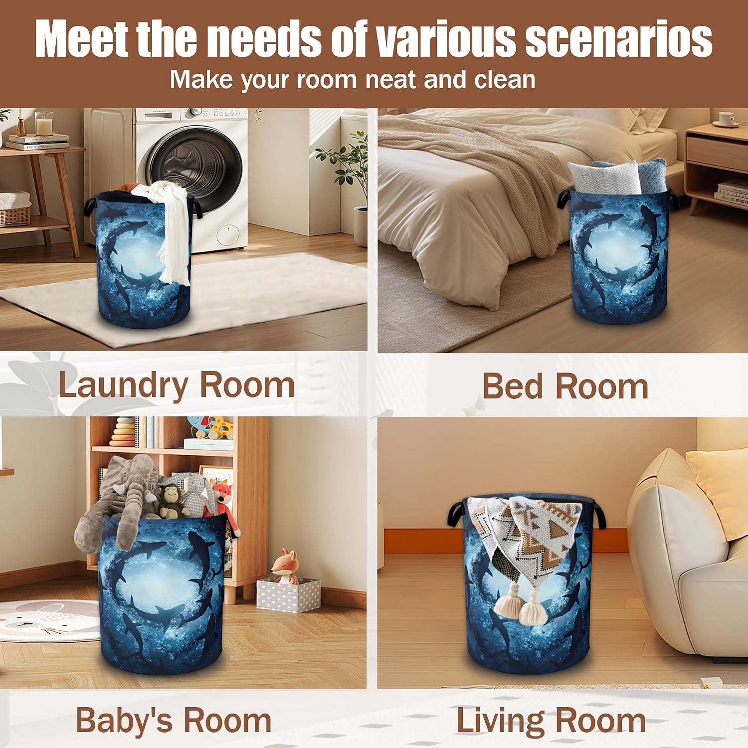 Shark Ocean Fantasy Laundry Hamper,Laundry Baskets,Waterproof Oxford Cloth Toy Storage for Bedroom,Bathroom,Nursery,16x20.8 Inch