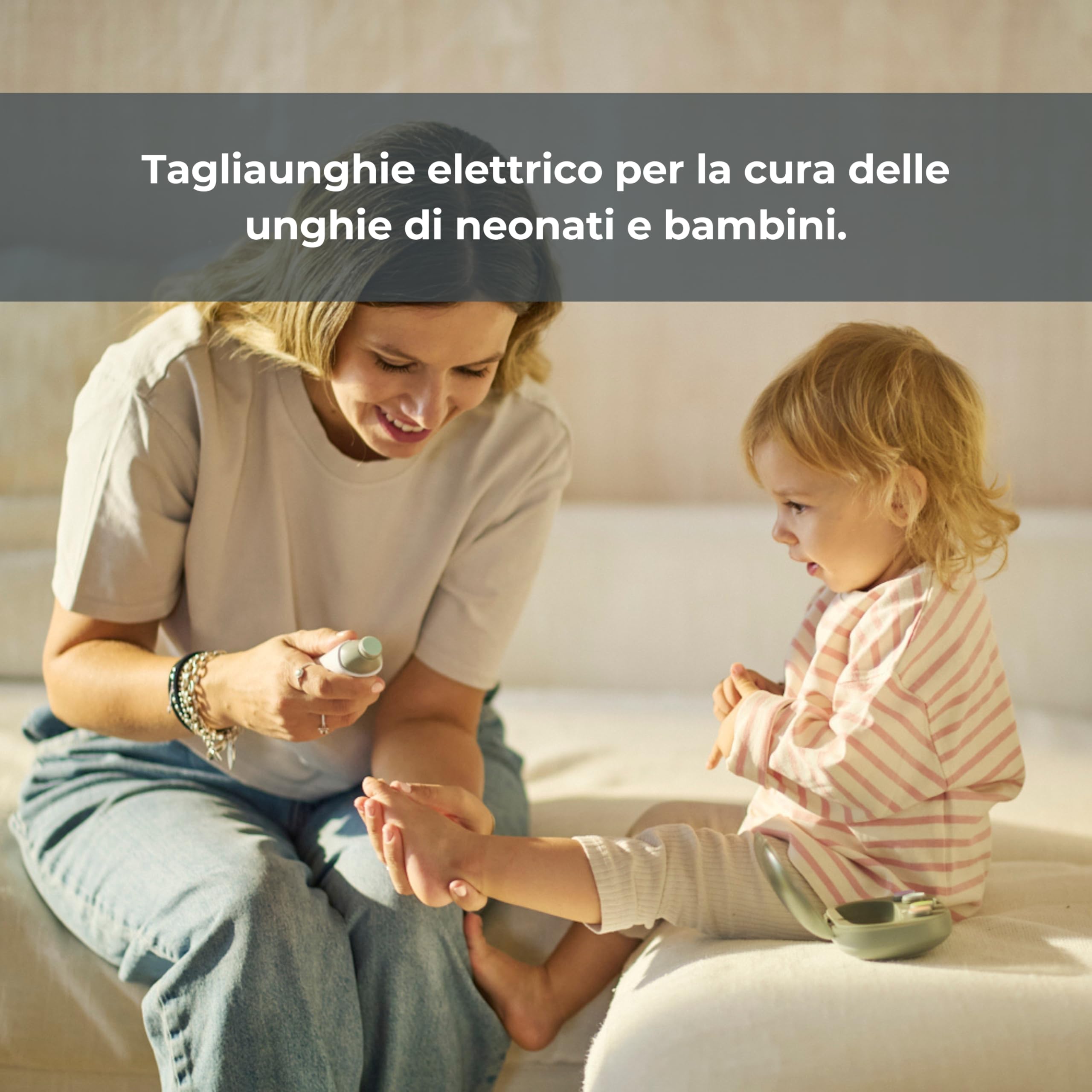 Nuvita 1130 Tagliaunghie Trimmy Lima Elettrica per Unghie di Neonati e Bambini – Sicuro, Delicato e Facile da Usare con Doppia Velocità, Include 5 Testine per Limatura e Custodia da Viaggio