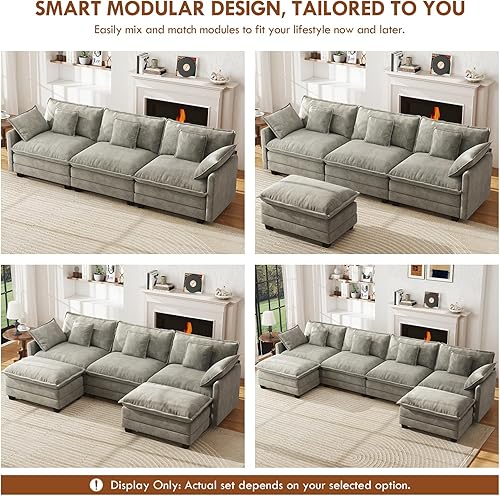 Miniatura 5 de WorthFurni Sofá Seccional Modular de 111.4", Sofá de Nube en Forma de U con 2 Otomanas Móviles, Cómodo Sofá de Chenille de Asiento Profundo con