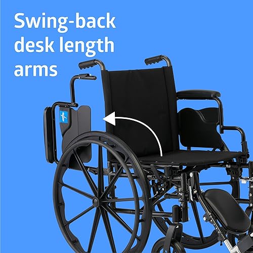 Miniatura 4 de Medline Silla de ruedas plegable K4 de 18 pulgadas con brazos de longitud de escritorio y retrocesos elevadores, capacidad de 300 libras, silla de