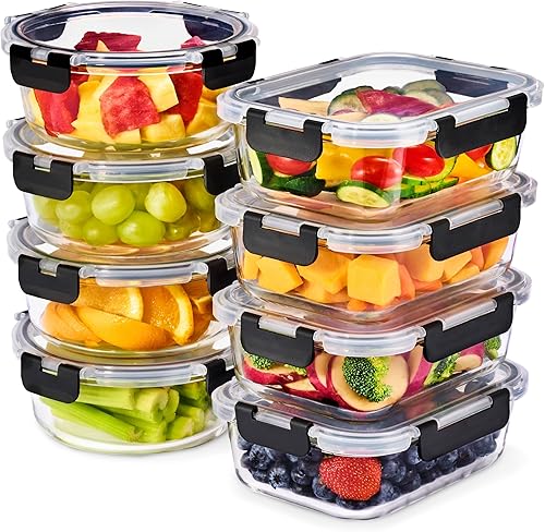 Sorbus Recipientes de vidrio para preparación de comidas, aptos para lavavajillas y horno, reutilizables, aptos para congelador, con tapas herméticas