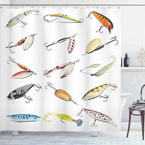 Miniatura 10 de Ambesonne Cortina de ducha amarilla, inspirada en pícnic, temática de los años 50, 60 y 70, estampado de lunares retro, juego de decoración de baño