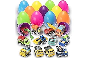 PREXTEX Toy Filled Easter Eggs with Pull-Back Construction & Engineering Vehicles