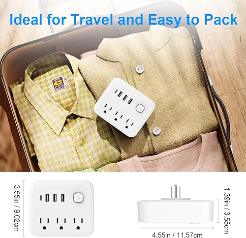 Miniatura 8 de FXZ Regleta de conversión de regleta de alimentación con 3 tomas amplias y puerto 3USB-A y 1USB-C, 1875 W15 A, protección contra sobrecarga, montaje