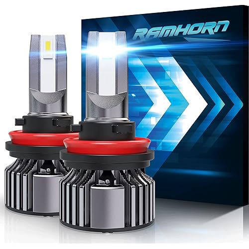RAMHORN H11 LED Headlight Bulbs, 10000LM 6500K Cool White 360 Degree Adjustable Beam H8 H9 Conversion Kit of 2 Halogen Replacement