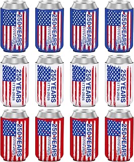 4th of July Can Cooler Sleeves 250th Anniversary Insulated Can Coolers 4th of July Accessories Drink Holder Covers for Independence Day Party Favor Decor Supplies (US flag, Standard Can Coolers)