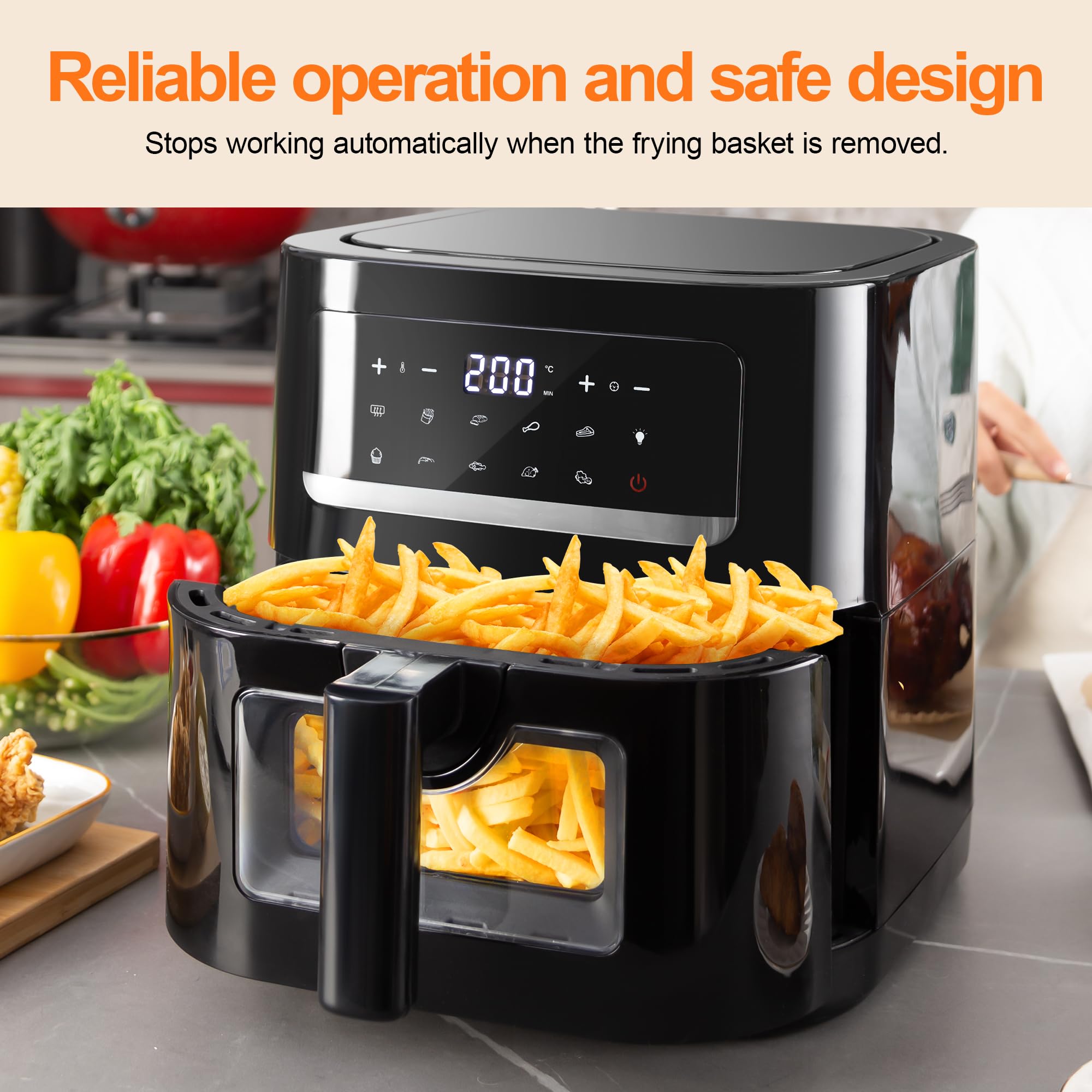 Air Fryer Avec Fenêtre Visible, Emphsism Friteuse Sans Huile 7L Avec 10 Fonctions 1800W, Friteuse à Air Chaud, Friteuse Electrique avec LED Écran Tactile