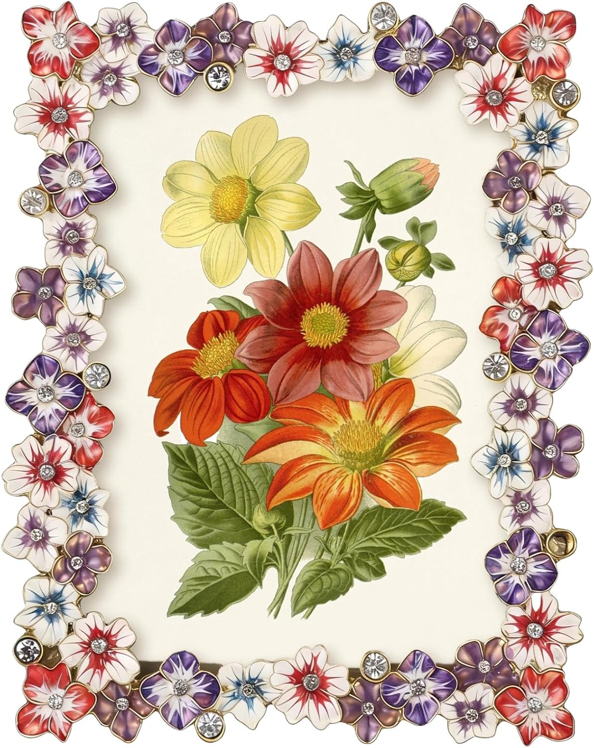 Pink Floral Picture Frame 4 x 6 inch, 3D Blossom Photo Frame, Gold-Trim Sparkle Accents, Tabletop Display Frame with Easel Back, Romantic Vintage Home Decor for Dresser Shelf Vanity Office