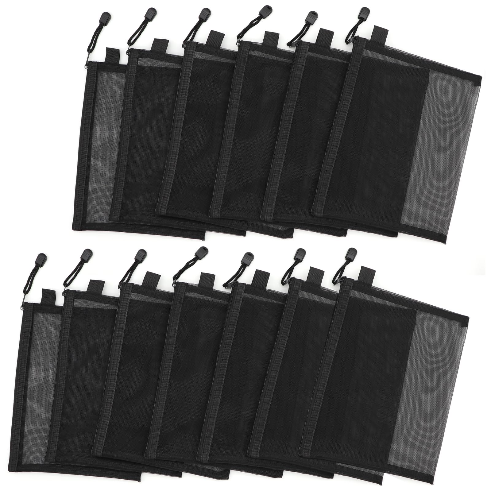 15 pcs Mesh Bags Black Mesh Zipper Pouch Makeup Bags, Meshs Cosmetic Bags, Cosmetic Travel Organizer Bags Pencil Case (Black, 9.8 x 7.1 Inches)