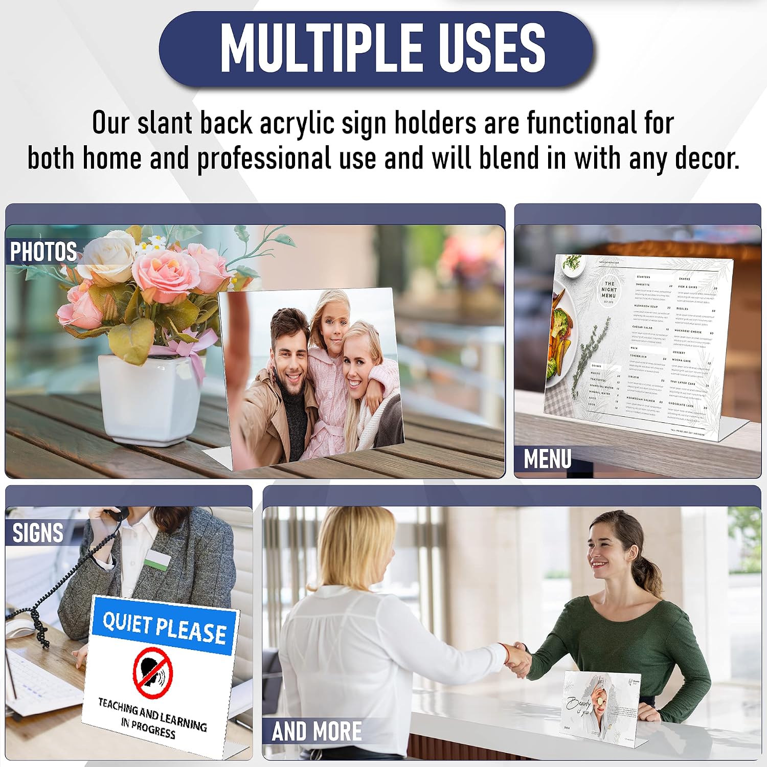 Slant Back Acrylic Sign Holder 11 x 8.5, 3 Pack, Acrylic Stands for Display, Landscape Ad Frames, Flyer Holder, Menu Holder Paper Stand, Table Sign Holders for Home, Office, Store, Restaurant