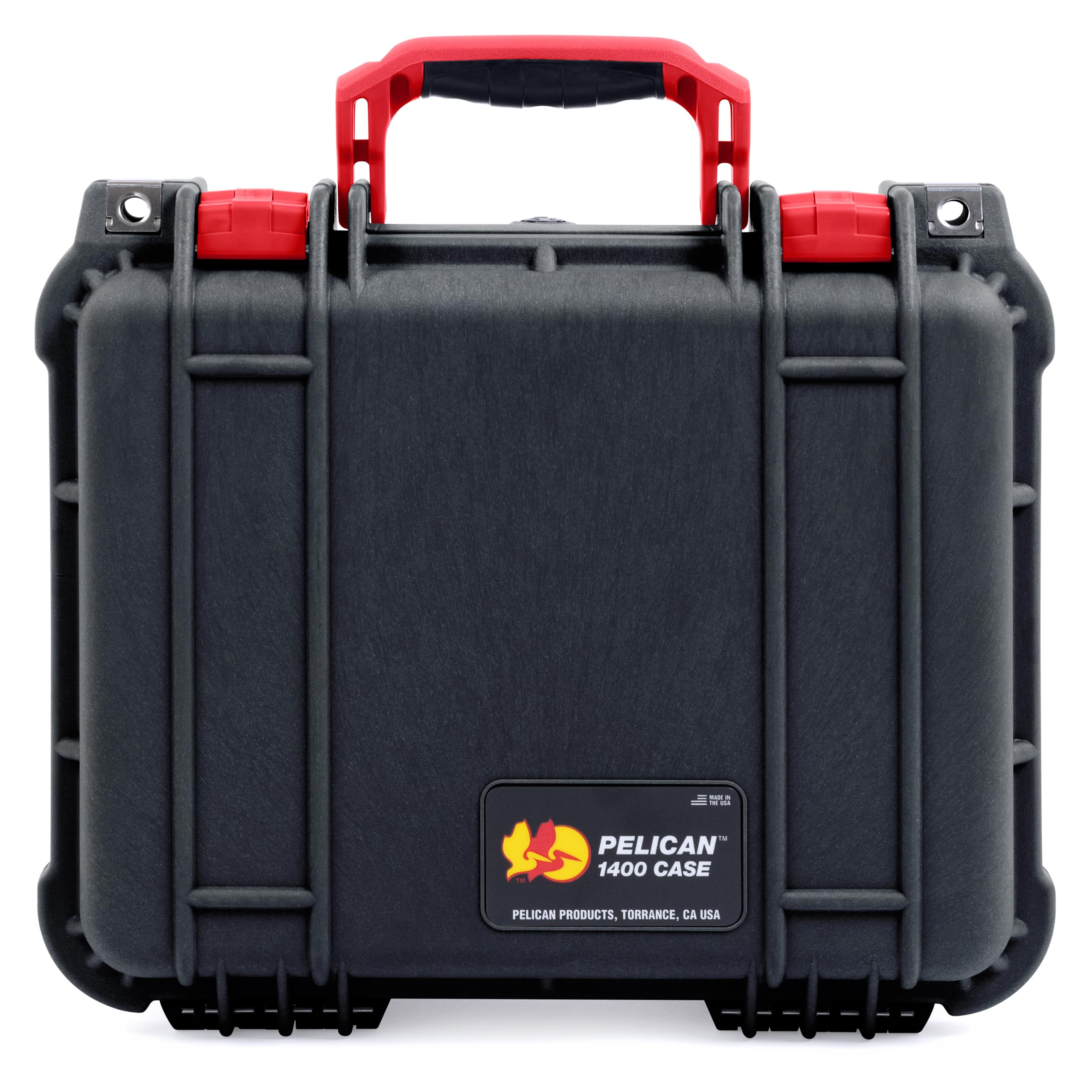 ColorCase Pelican 1400 Protector Case - Black, Medium Size, Waterproof, Dustproof, IP67 Rated, Double Throw Latches, Red Handles & Latches