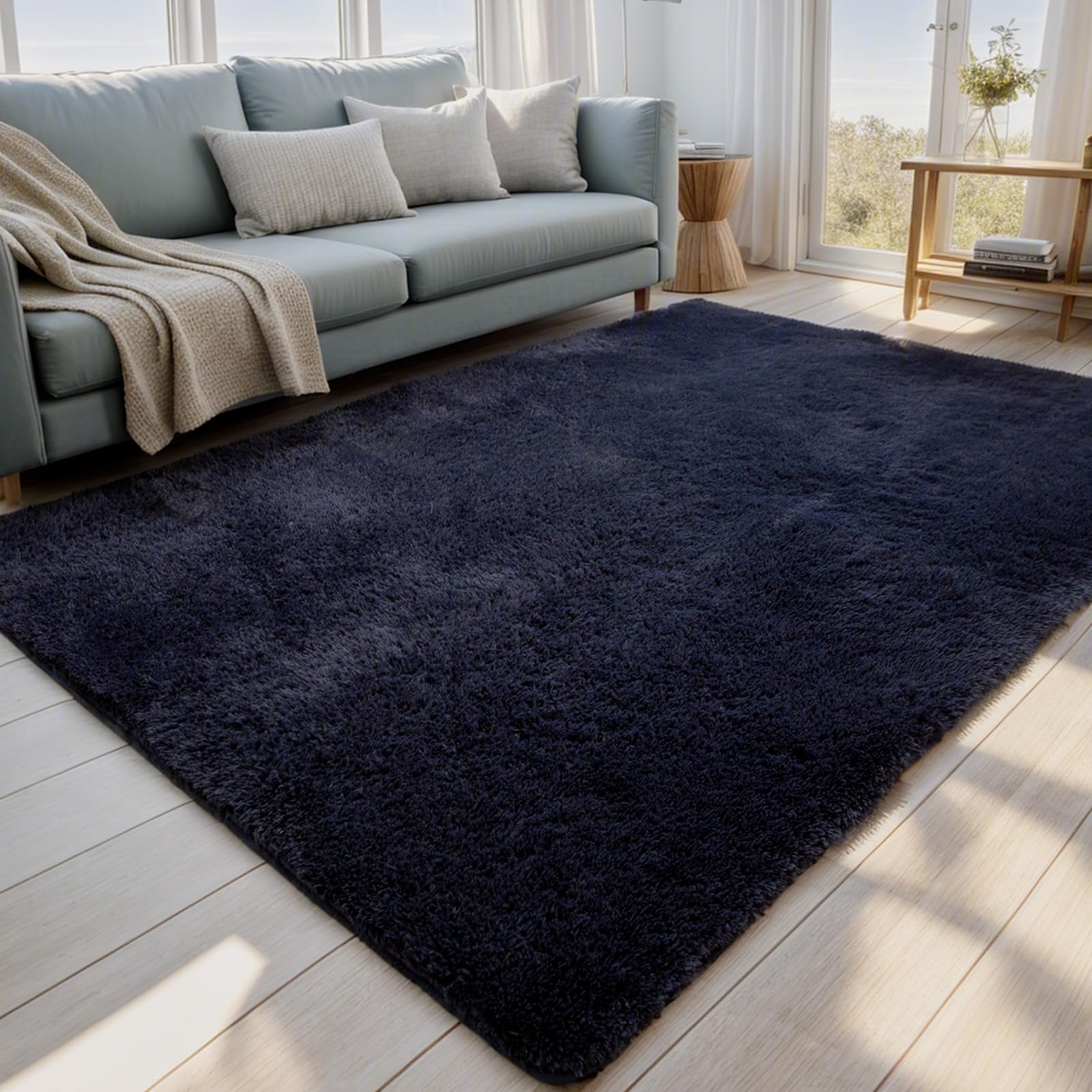 QUINZI Tappeto per soggiorno e camera da letto, morbido e morbido, antiscivolo, lavabile, (blu scuro, 120 x 180 cm)