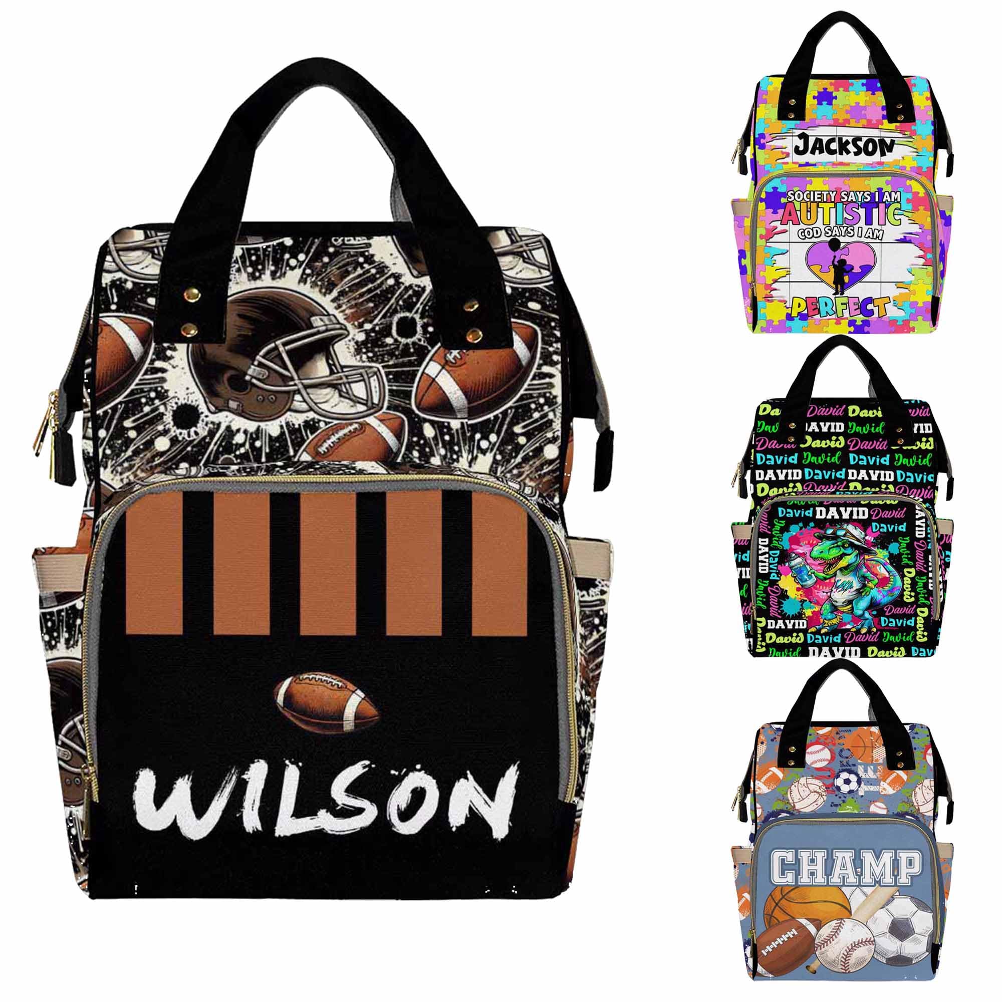 Faroishta Diaper Bag Custom Name Baseball Ball Sport School Bag Personalized Diaper Bag Backpack with Changing Station Customized Travel Daypack